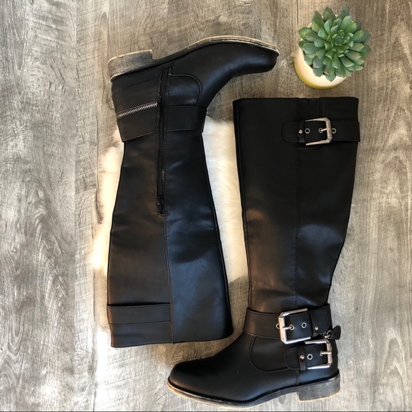 JustFab Carmaletta Women’s Black Tall Moto Buckle Boot, size 7 - Picture 2 of 8